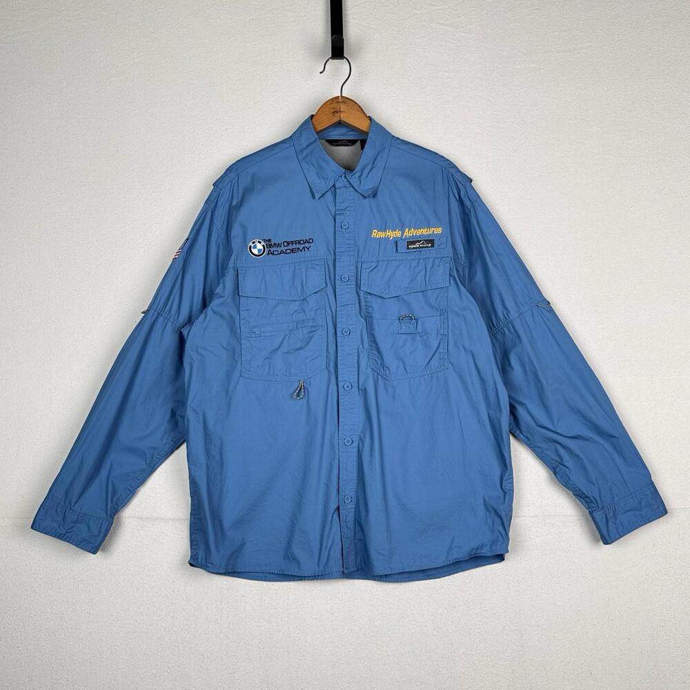 Vintage BMW Offroad Academy‎ X Eddie Bauer Men’s L Blue Race Safari Shirt